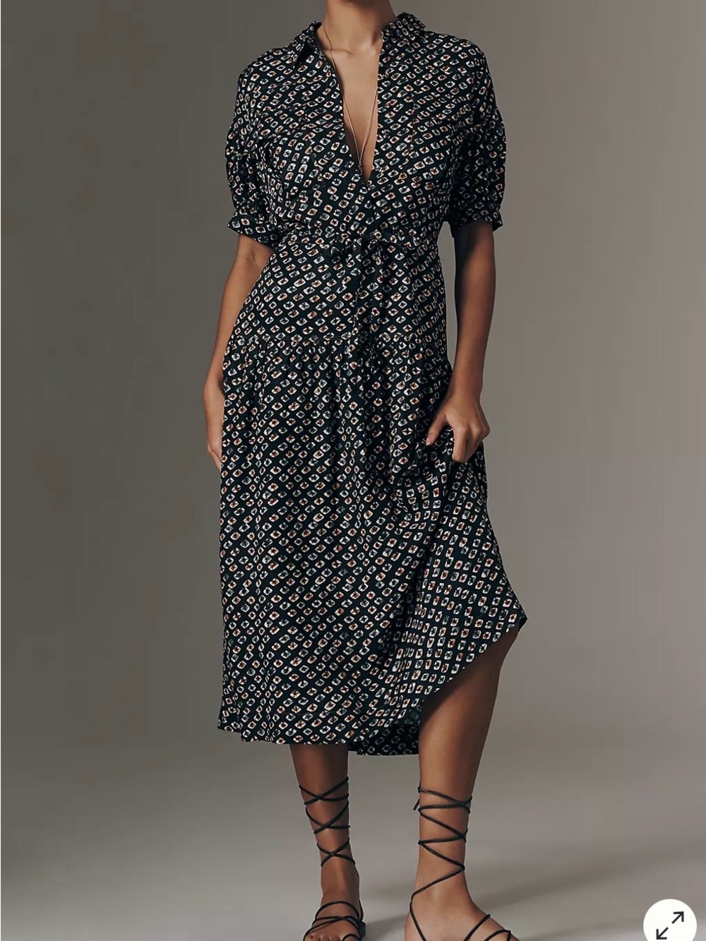 Anthropologie Black Print Utility Pocket Shirtdress in size M (Sold out online)
